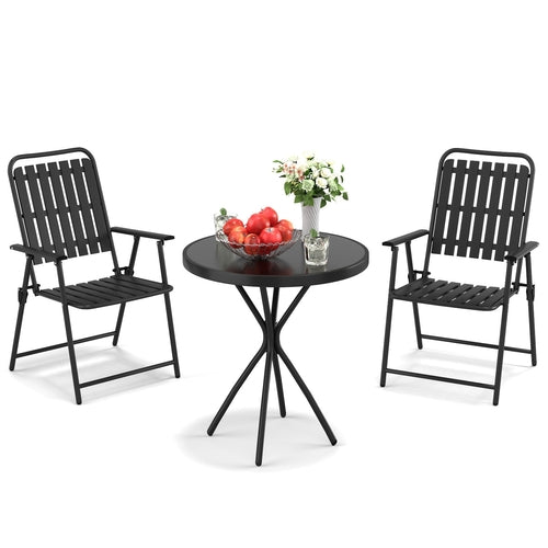 3-Piece Foldable Patio Furniture Set with 2 Metal Chairs and Tempered