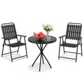 3-Piece Foldable Patio Furniture Set with 2 Metal Chairs and Tempered