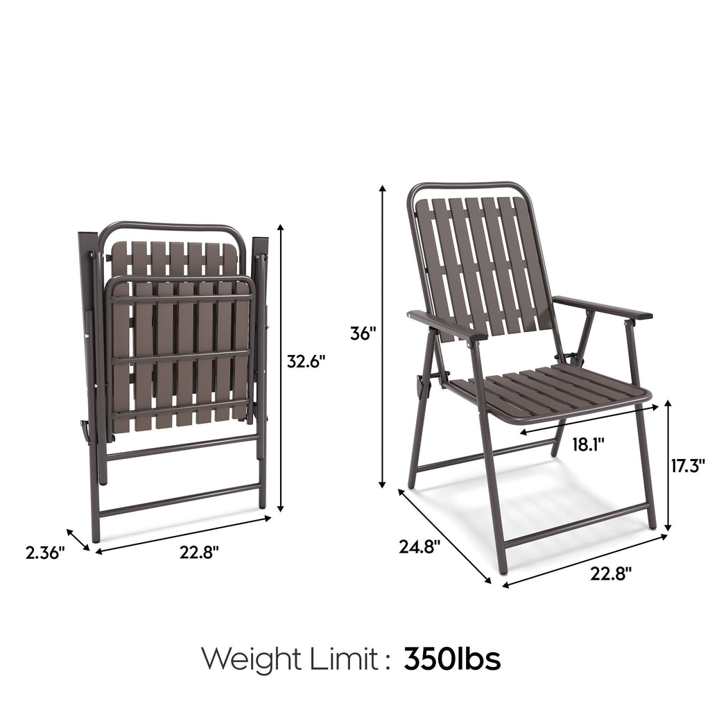 3-Piece Foldable Patio Furniture Set with 2 Metal Chairs and Tempered
