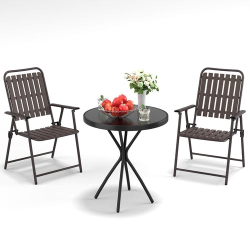 3-Piece Foldable Patio Furniture Set with 2 Metal Chairs and Tempered