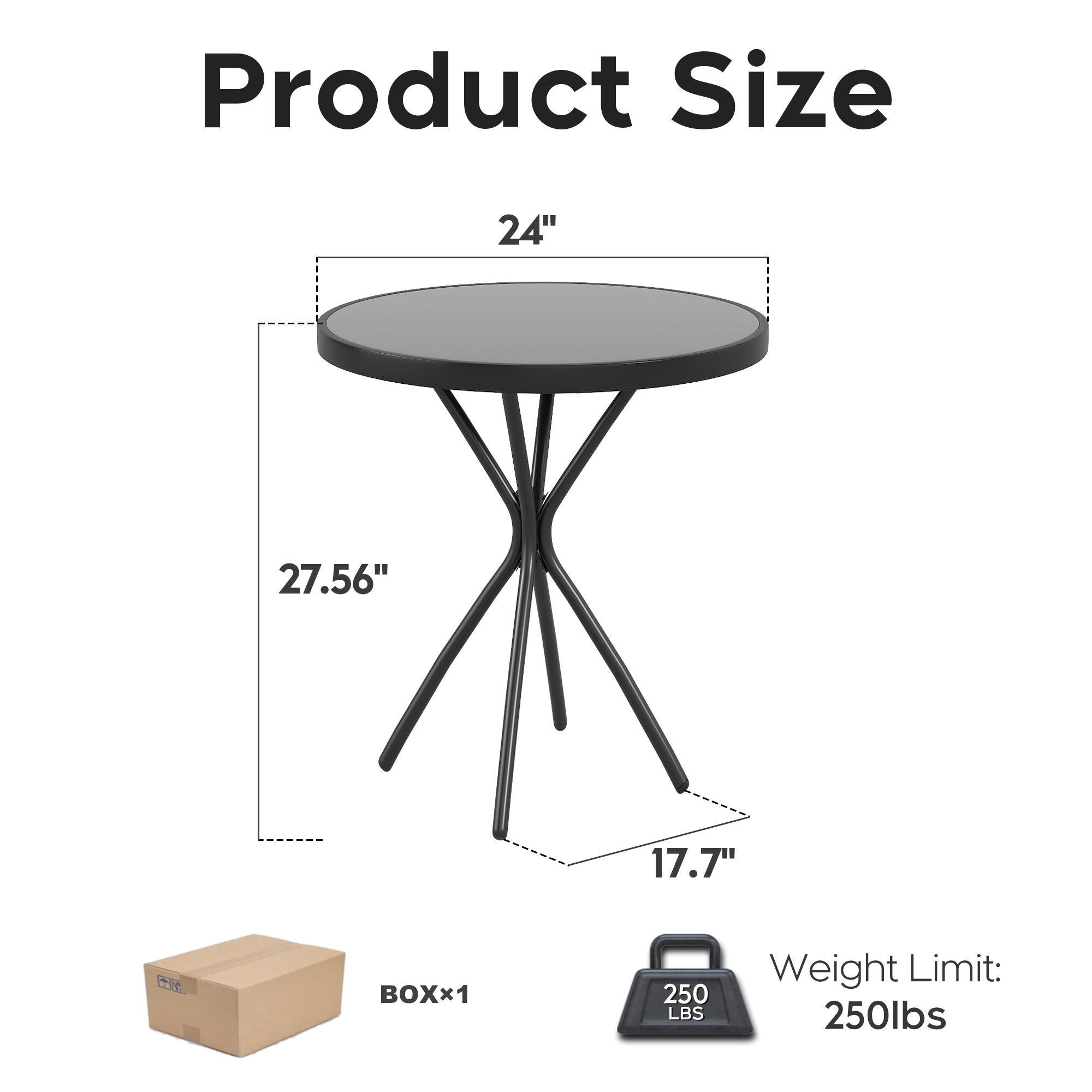 3-Piece Foldable Patio Furniture Set with 2 Metal Chairs and Tempered