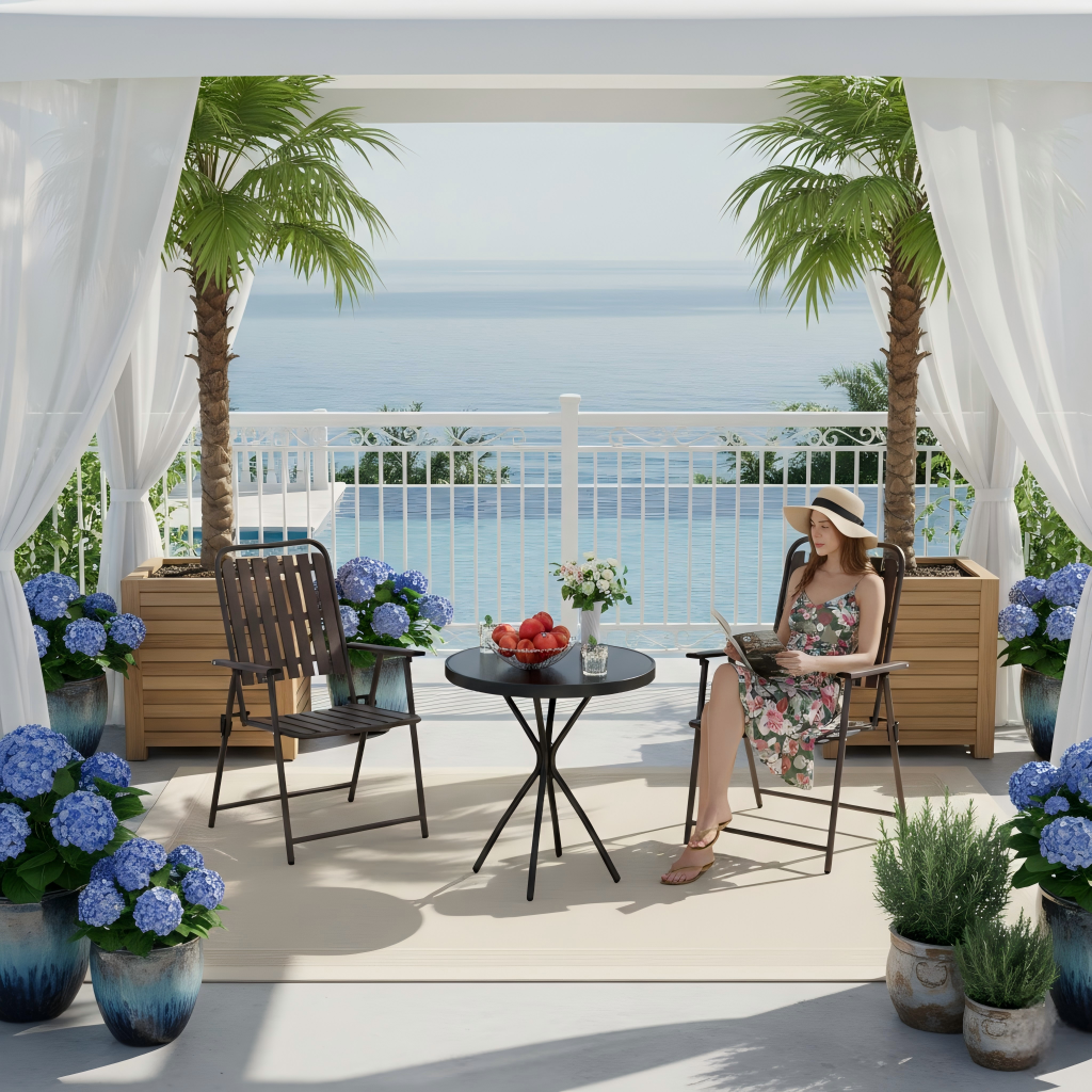 3-Piece Foldable Patio Furniture Set with 2 Metal Chairs and Tempered