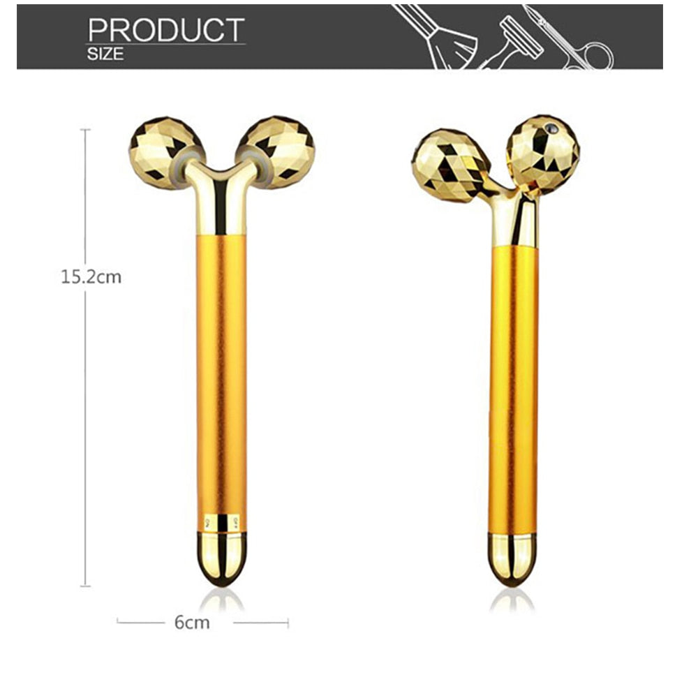 24k Gold Energy Beauty Bar Facial Face Massager 3D Roller Electric
