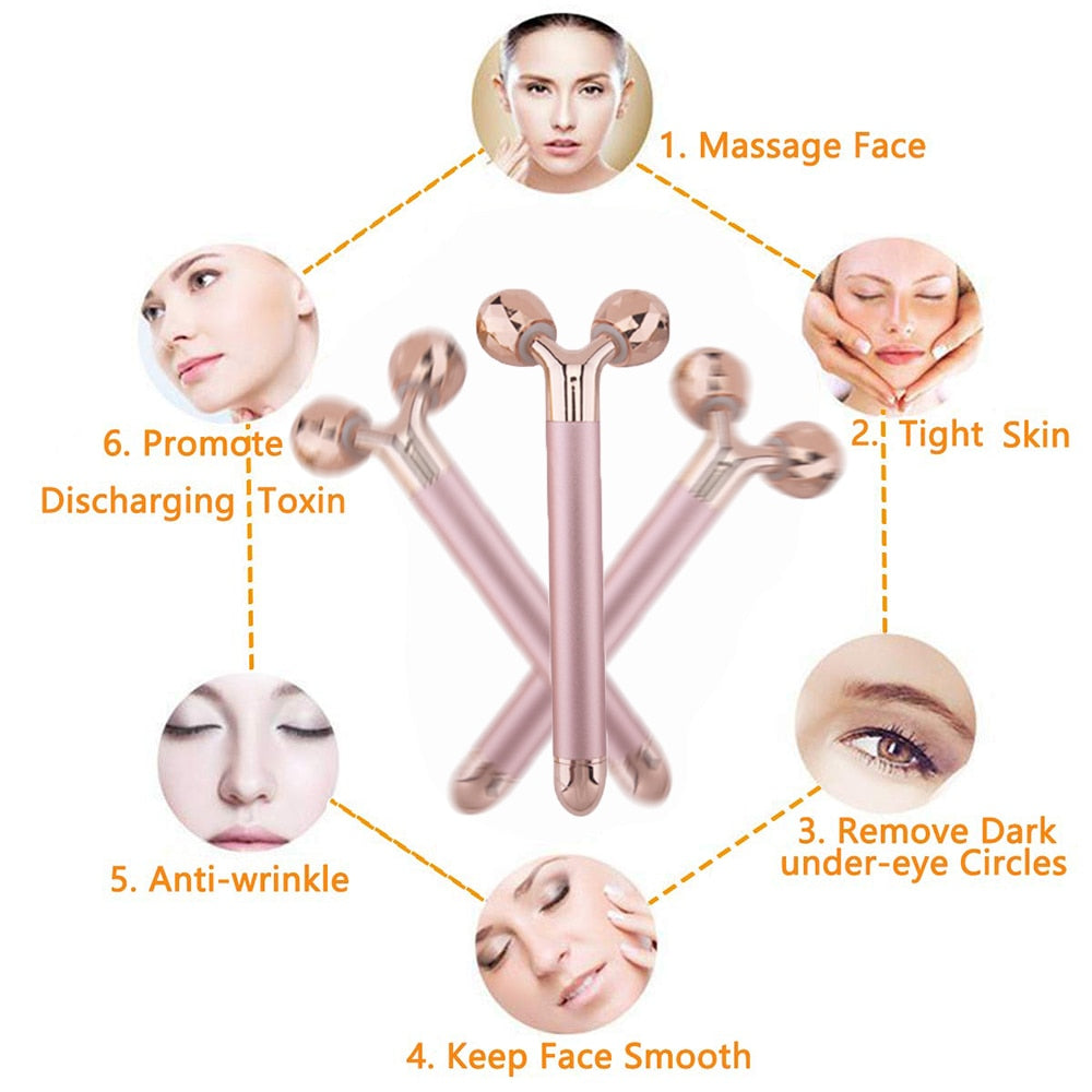 24k Gold Energy Beauty Bar Facial Face Massager 3D Roller Electric