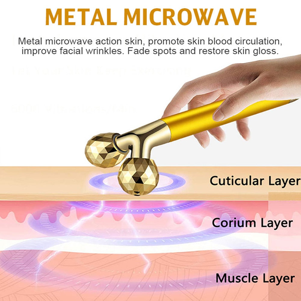 24k Gold Energy Beauty Bar Facial Face Massager 3D Roller Electric