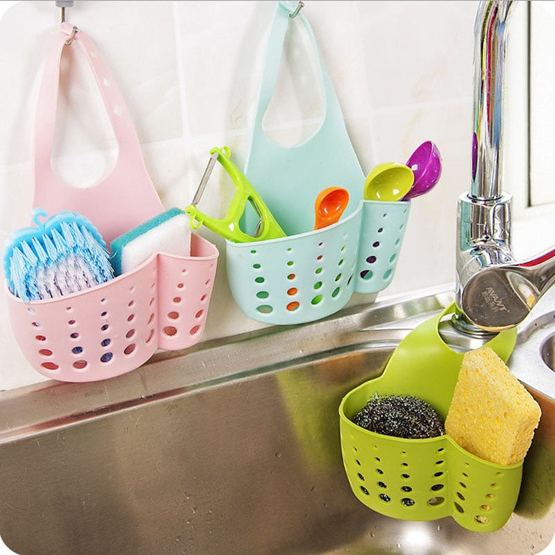 Kitchen Sink Holder Hanging Drain Basket Adjustable Soap Sponge Shelf