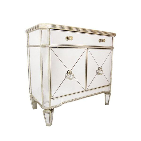 Mirrored 1 Drawer 2 Door Cabinet Antique Ribbed