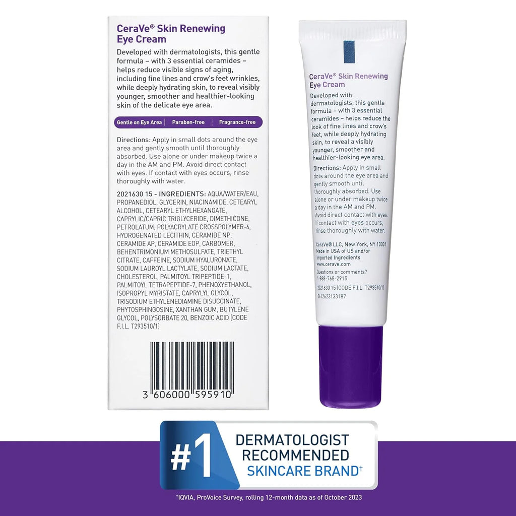 CeraVe Skin Renewing Eye Cream, Daily Care Under Eye Cream with