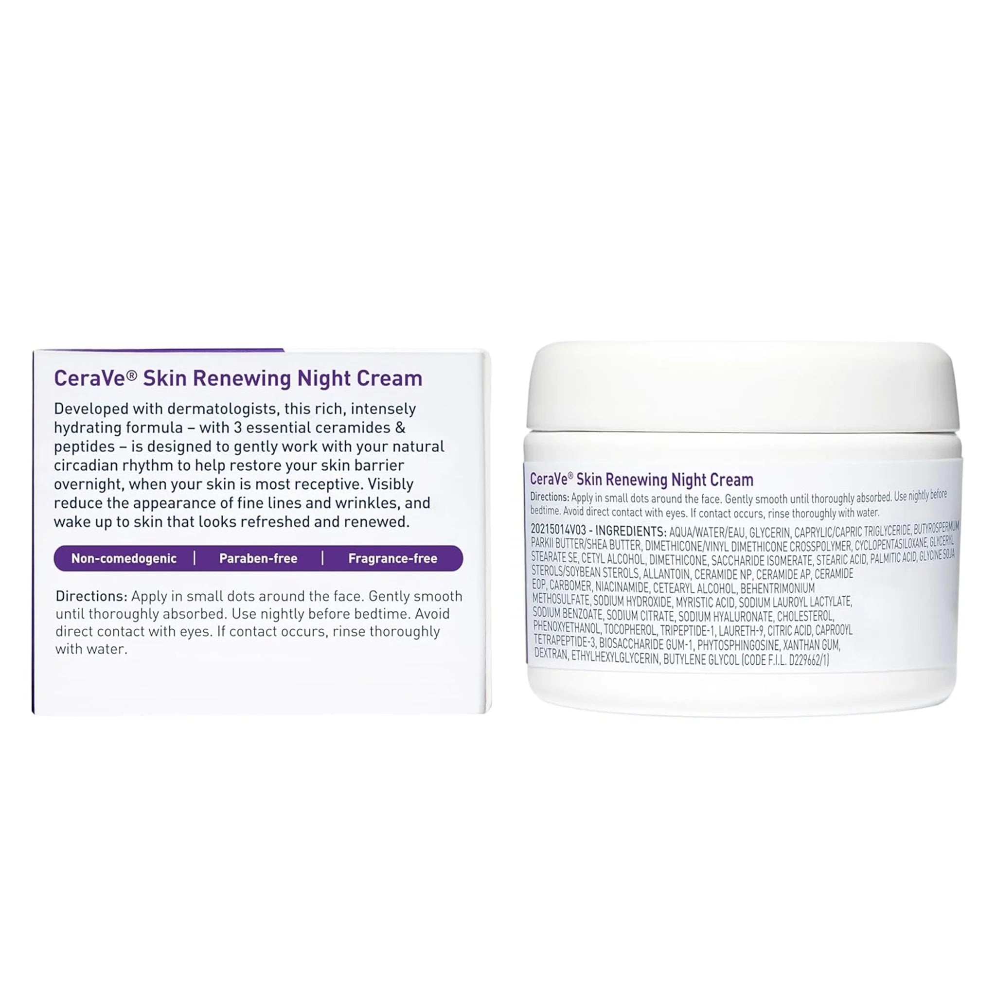 CeraVe Skin Renewing Night Cream, Peptide Complex, Hyaluronic Acid &
