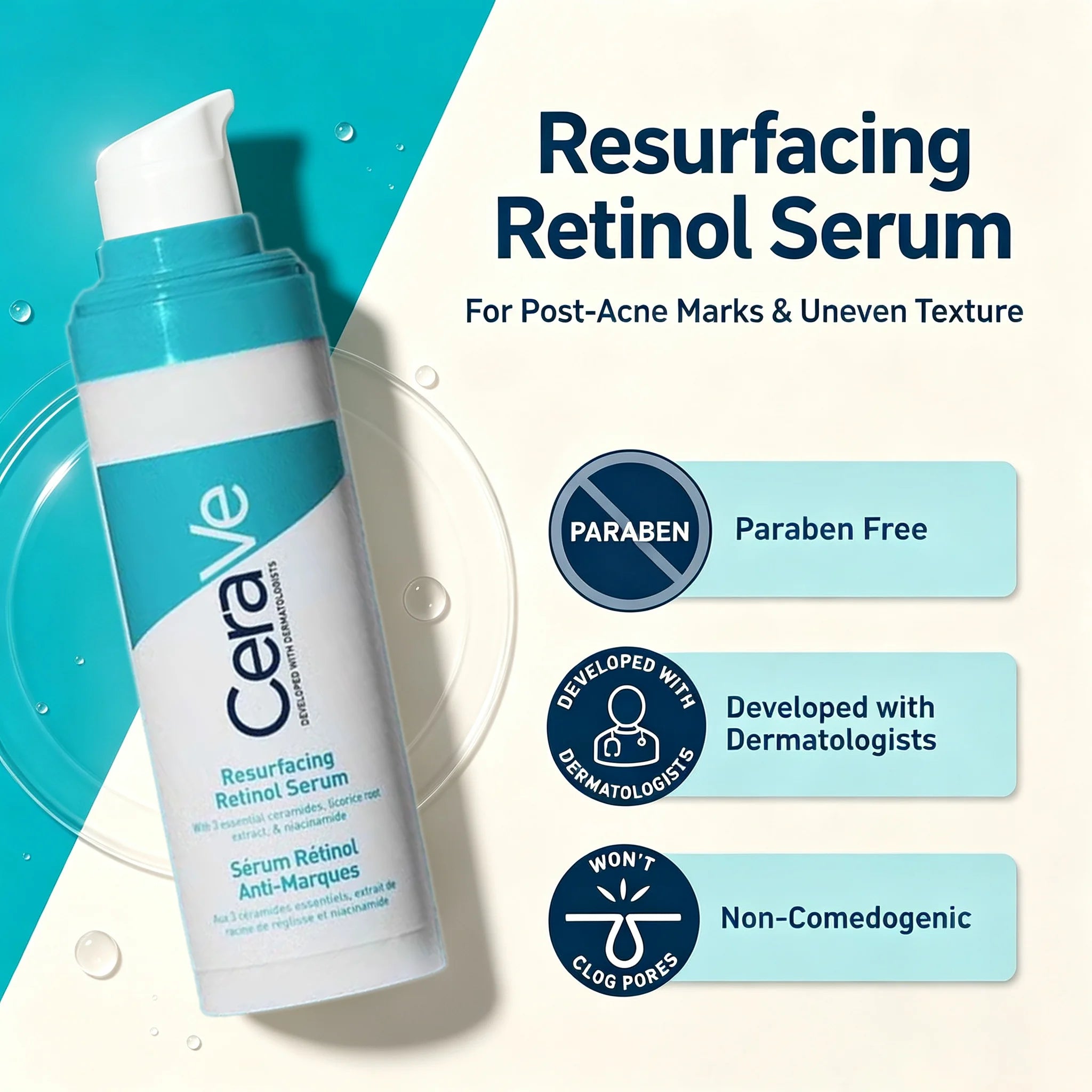 CeraVe Retinol Serum Niacinamide Licorice Root, Skin Smoothing Tone