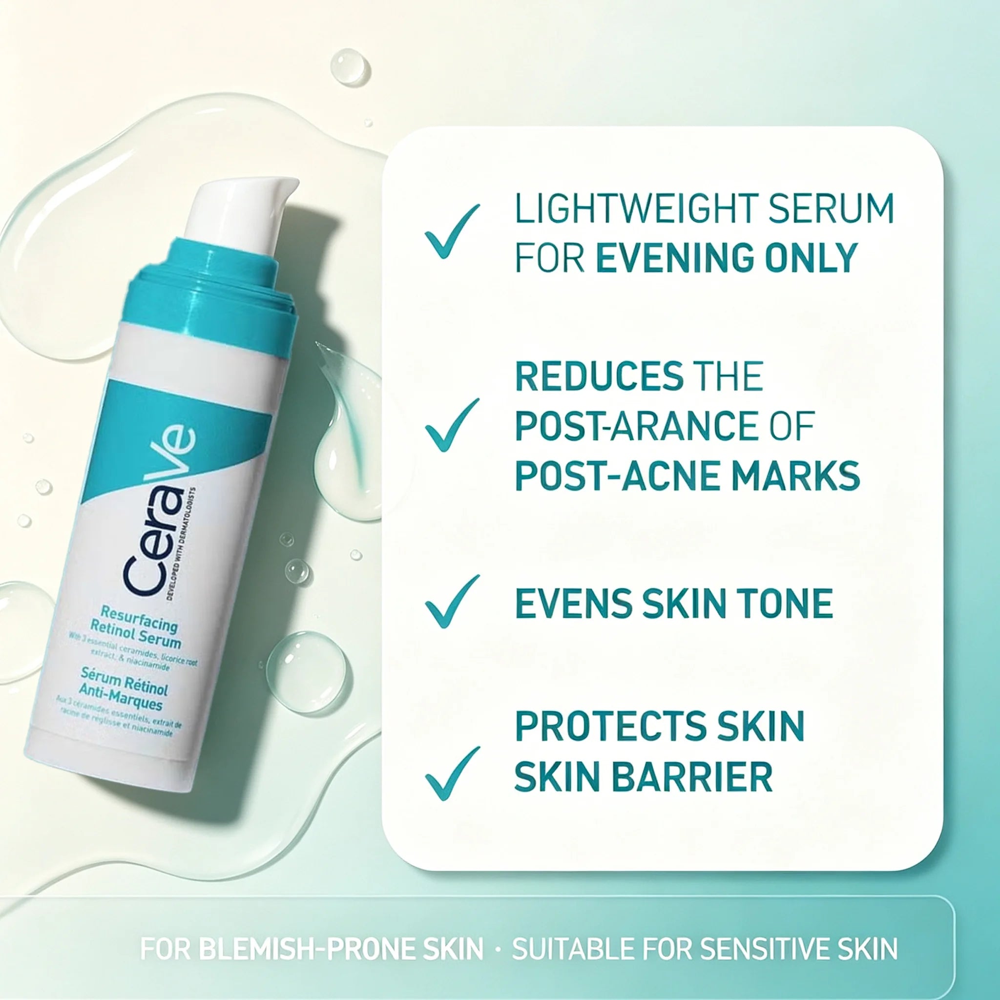 CeraVe Retinol Serum Niacinamide Licorice Root, Skin Smoothing Tone
