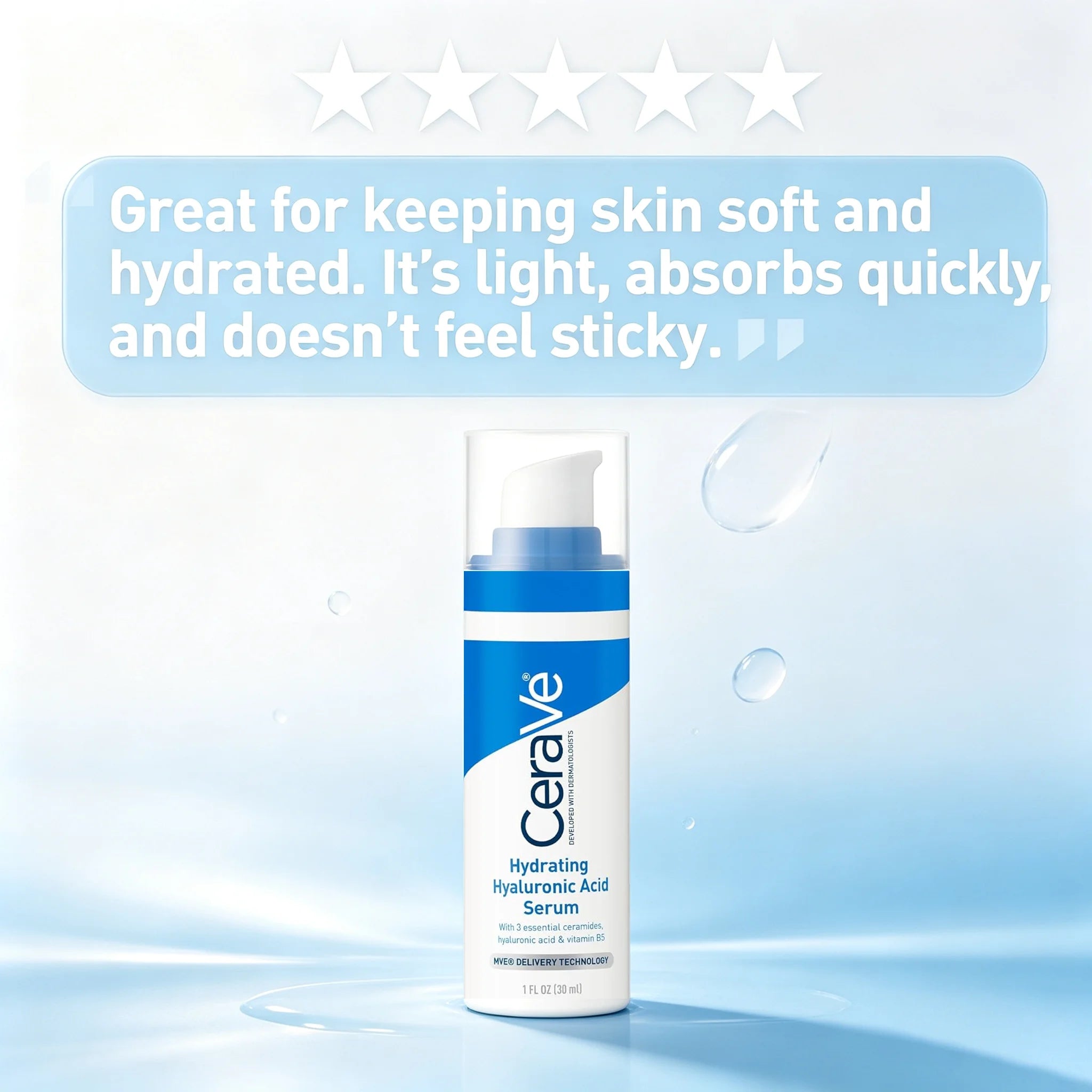 Cerave Hyaluronic Acid Serum for Face with Vitamin B5 and Ceramides,