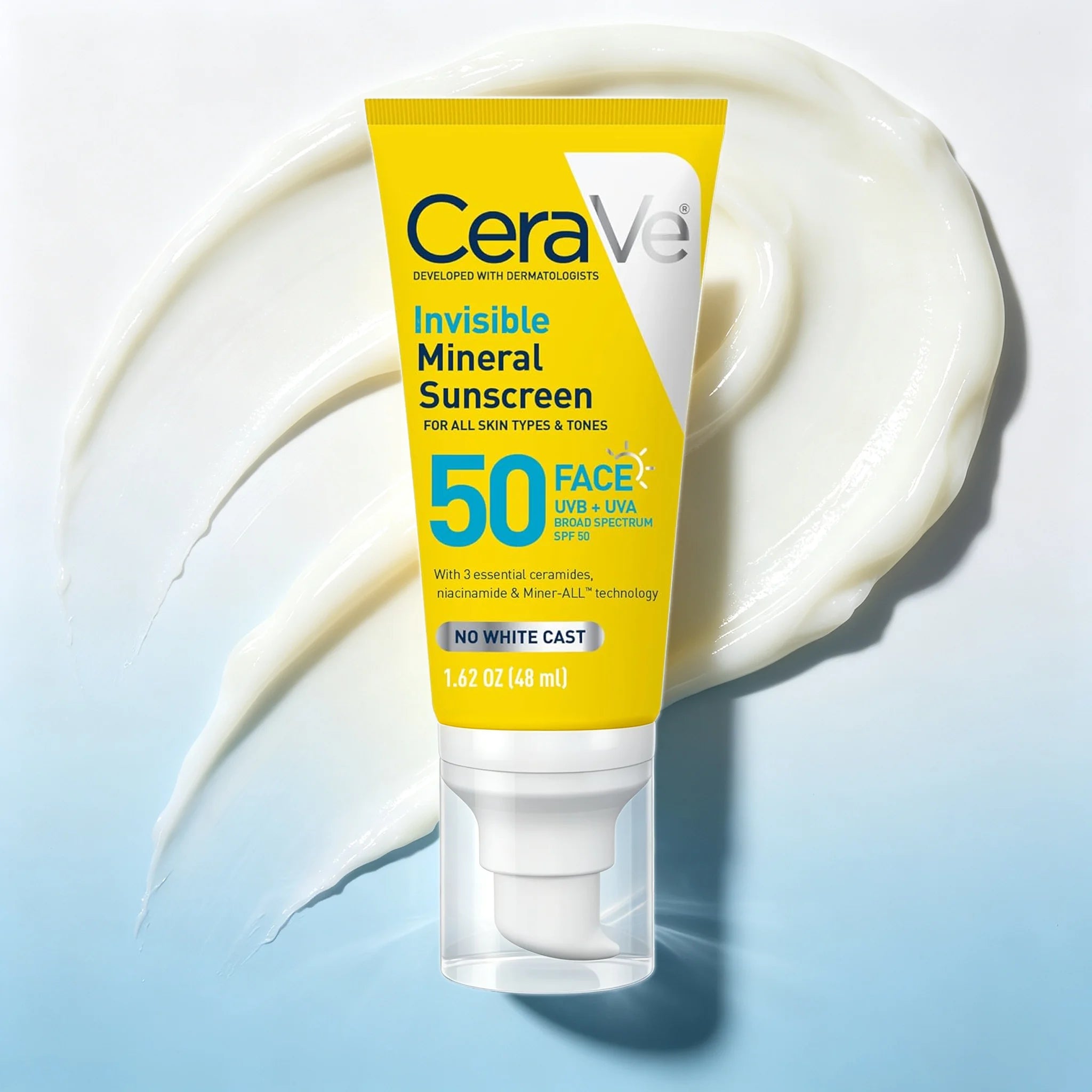 CeraVe Invisible Mineral Sunscreen SPF 50, Face for Sensitive Skin,