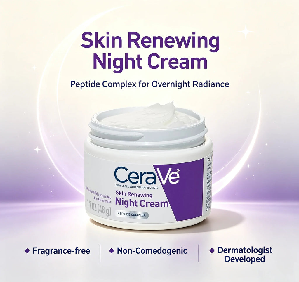CeraVe Skin Renewing Night Cream, Peptide Complex, Hyaluronic Acid &