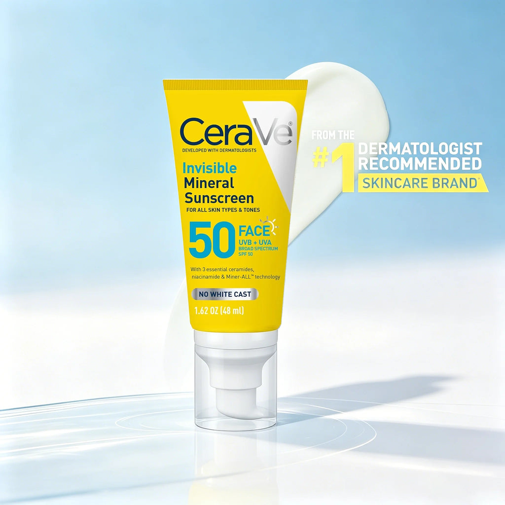CeraVe Invisible Mineral Sunscreen SPF 50, Face for Sensitive Skin,