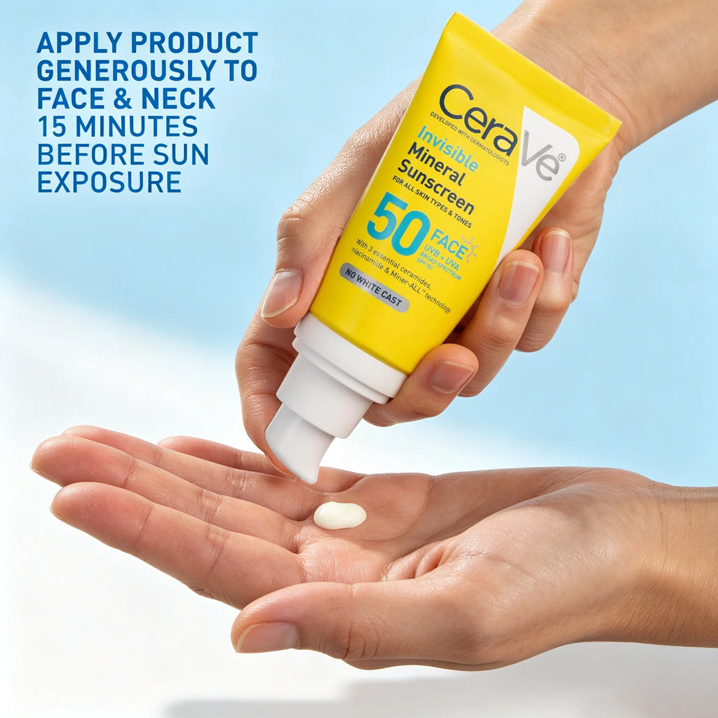 CeraVe Invisible Mineral Sunscreen SPF 50, Face for Sensitive Skin,