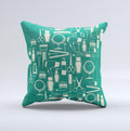 Teal and Yellow Beauty Product Icons ink-Fuzed Decorative Throw Pillow