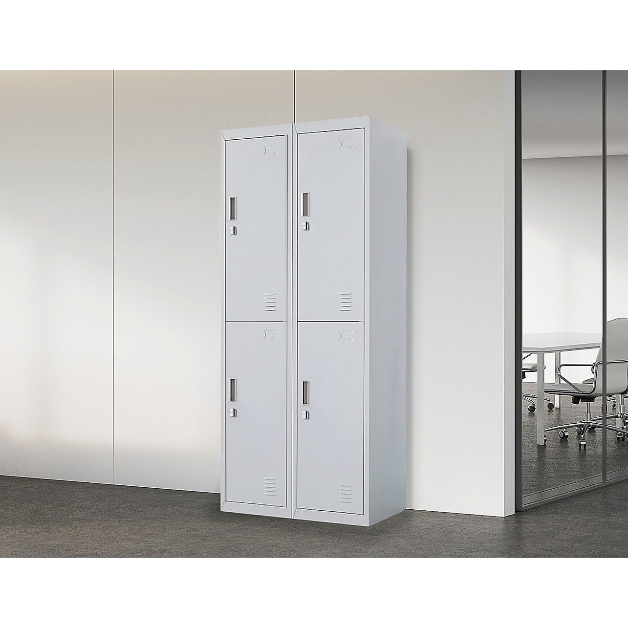 Grey Four-Door Office Gym Shed Storage Locker- Padlock-operated