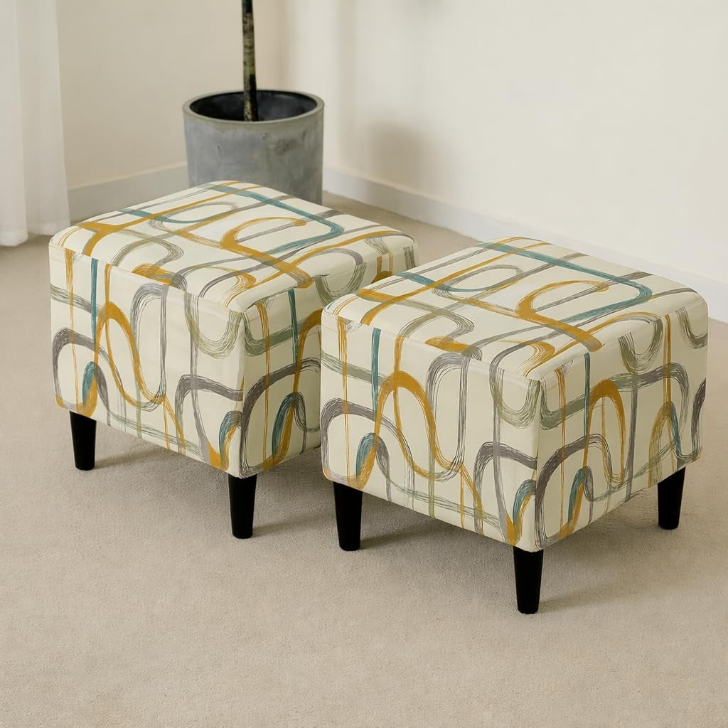 Ottoman Cover Stretchable Beige Set
