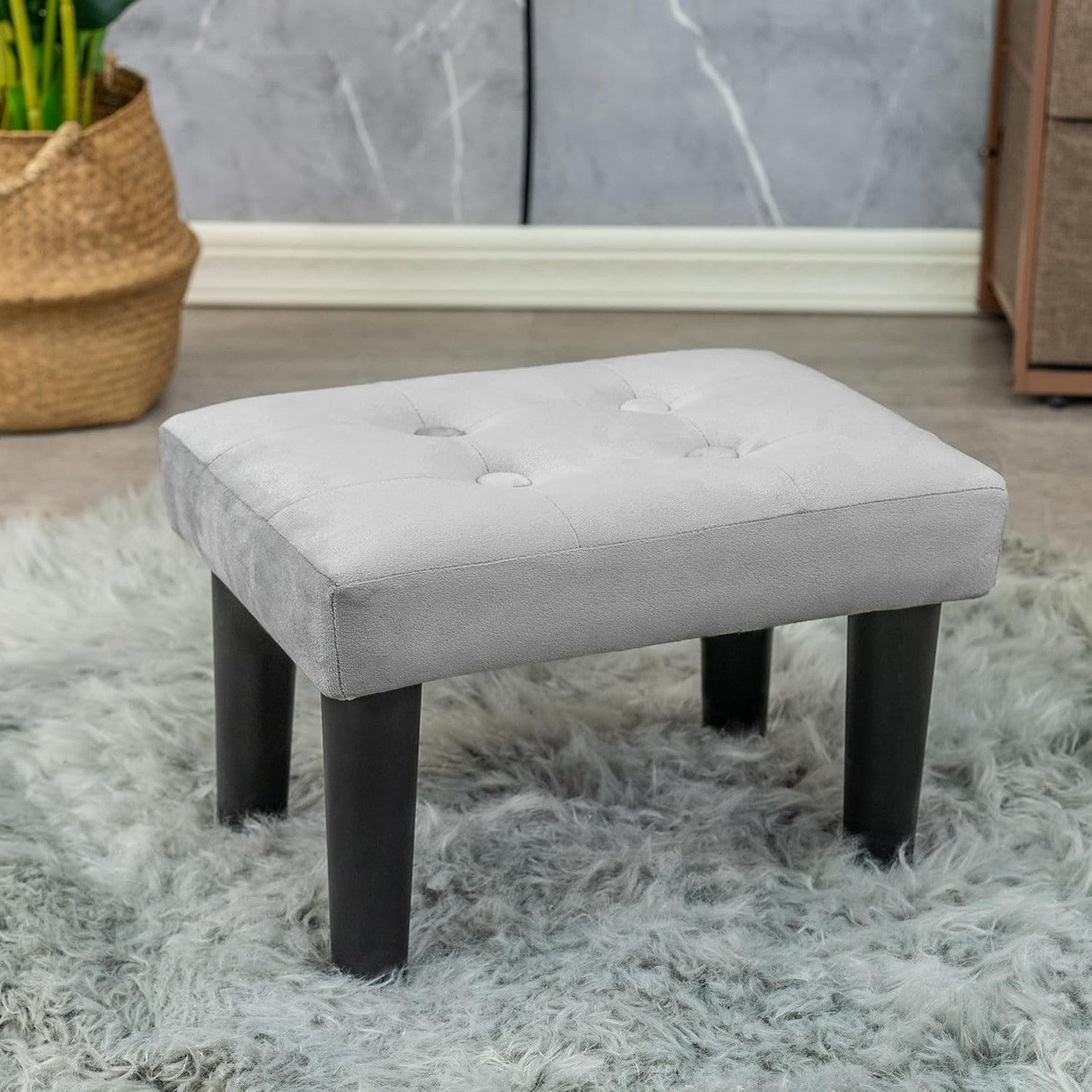 Modern Velvet Ottoman Footrest Grey