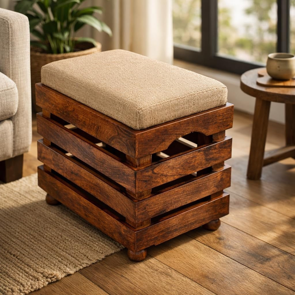 Wooden Storage Stool Cushion Seat