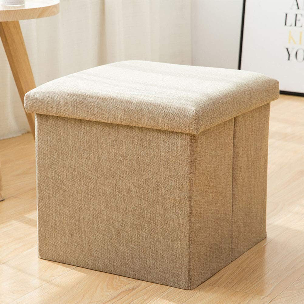 Folding Ottoman Storage Cube Beige
