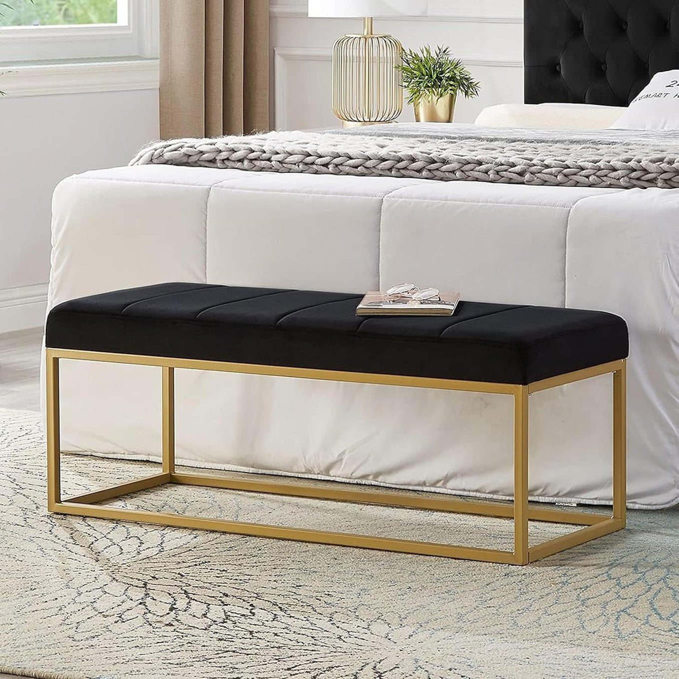 Velvet Bench Ottoman Metal Frame
