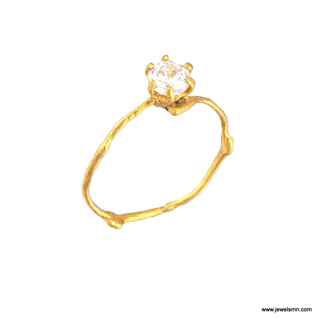 Minimal Solid Gold jasmine twig promise ring for woman. Engagement Gold Solitaire ring 18-14K-9k dainty branch Ethical Lab created Diamond