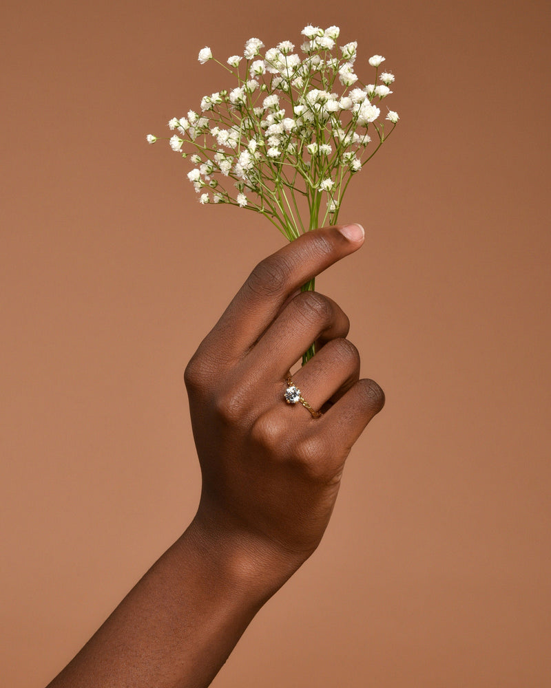 Minimal Solid Gold jasmine twig promise ring for woman. Engagement Gold Solitaire ring 18-14K-9k dainty branch Ethical Lab created Diamond
