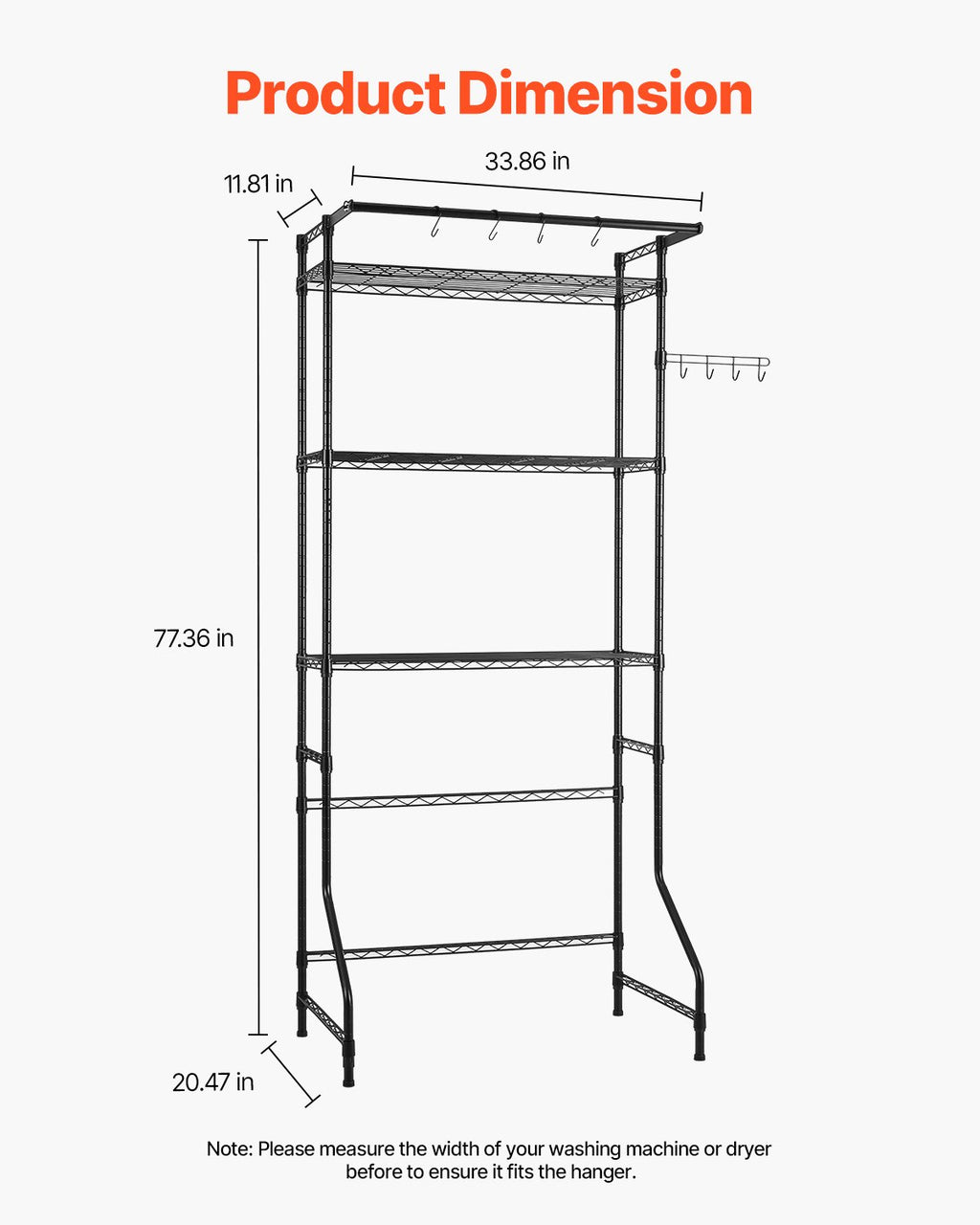 Over Washer and Dryer Storage Shelf, 3 Tiers Laundry Room Drying Rack