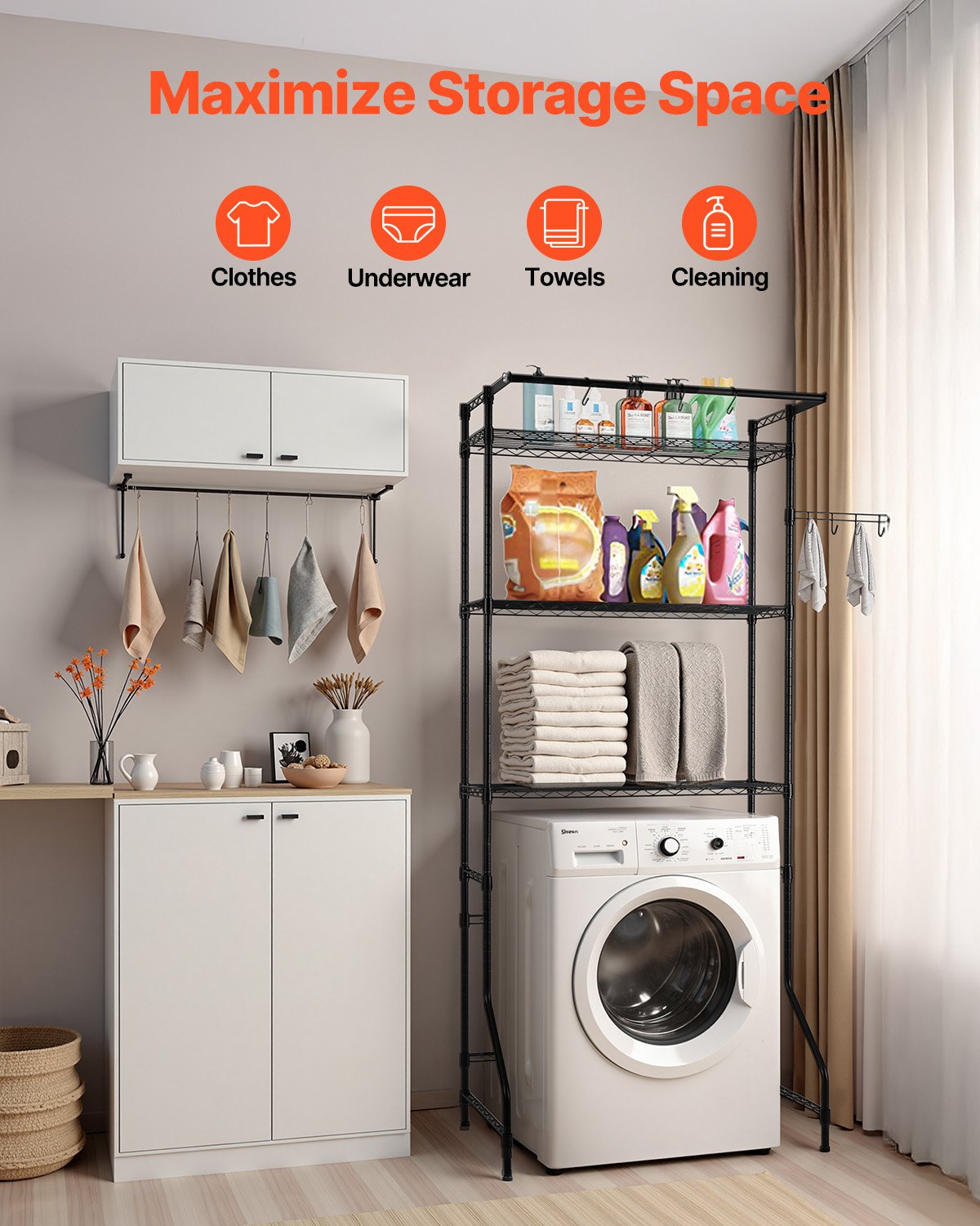 Over Washer and Dryer Storage Shelf, 3 Tiers Laundry Room Drying Rack