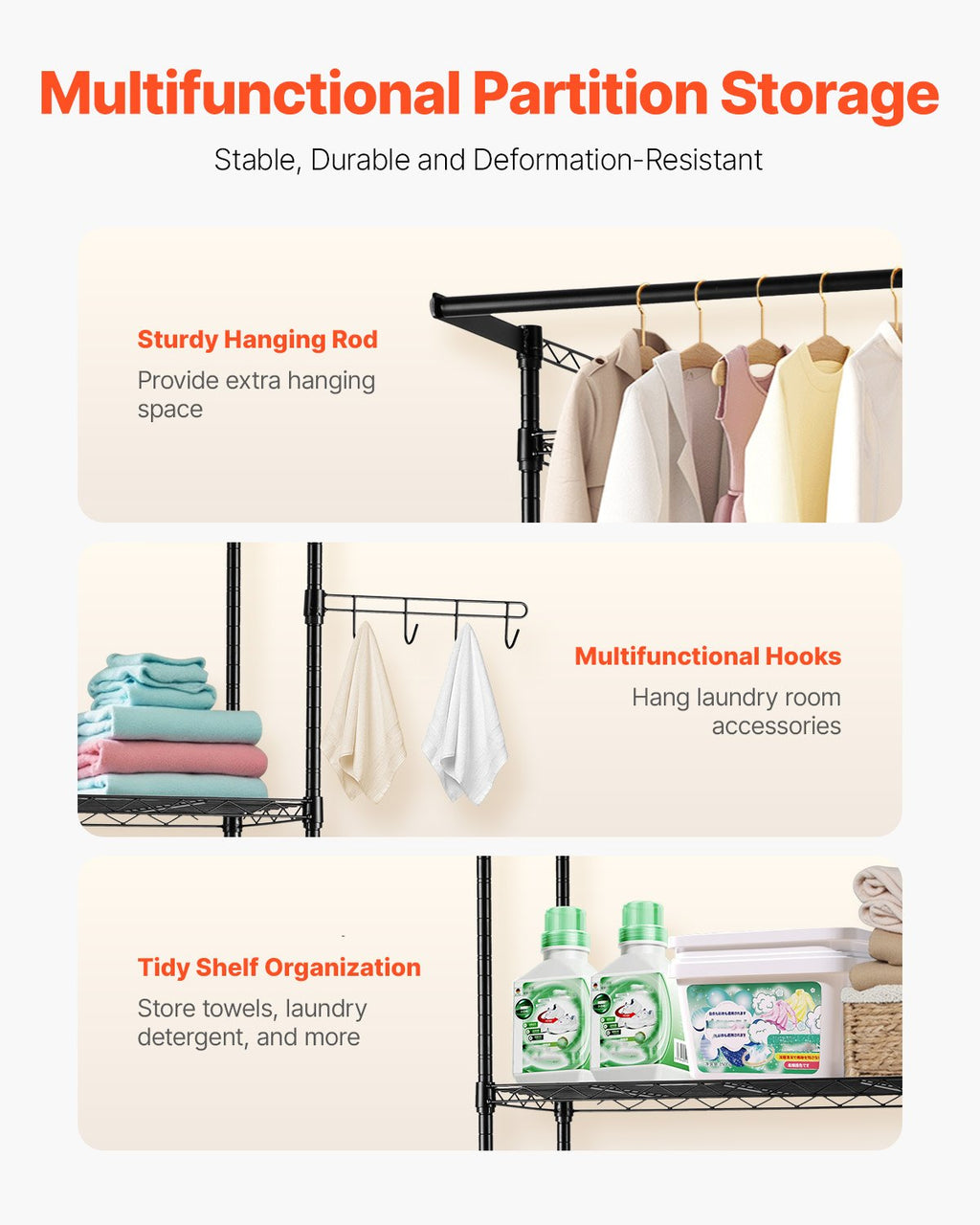 Over Washer and Dryer Storage Shelf, 3 Tiers Laundry Room Drying Rack
