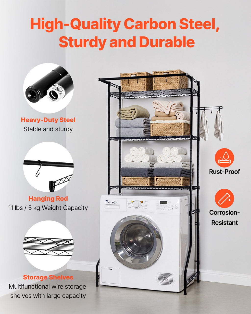 Over Washer and Dryer Storage Shelf, 3 Tiers Laundry Room Drying Rack